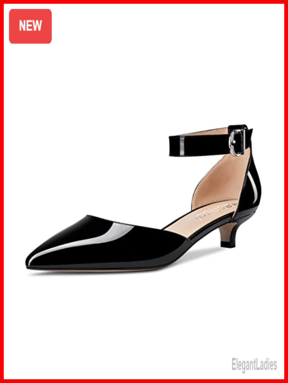 Kitten Heel Ankle Strap Pointed Toe Pumps Dress Sandals 1.5 Inch Heel